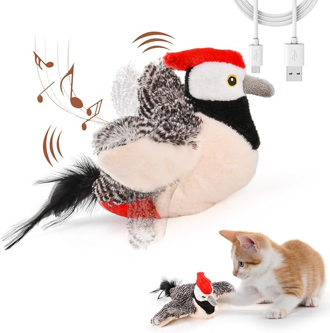 🔥Interactive Cat Toys, Rechargeable Chirping Flapping Bird with Catnip for Indoor Cats