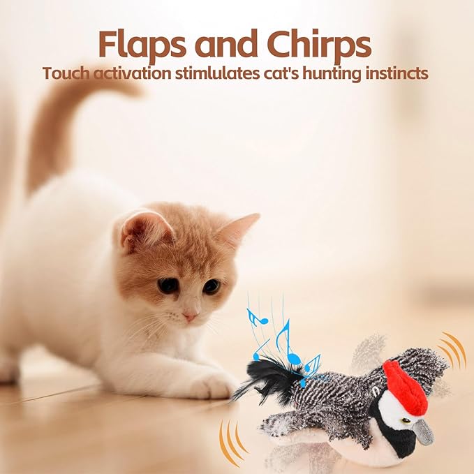 🔥Interactive Cat Toys, Rechargeable Chirping Flapping Bird with Catnip for Indoor Cats