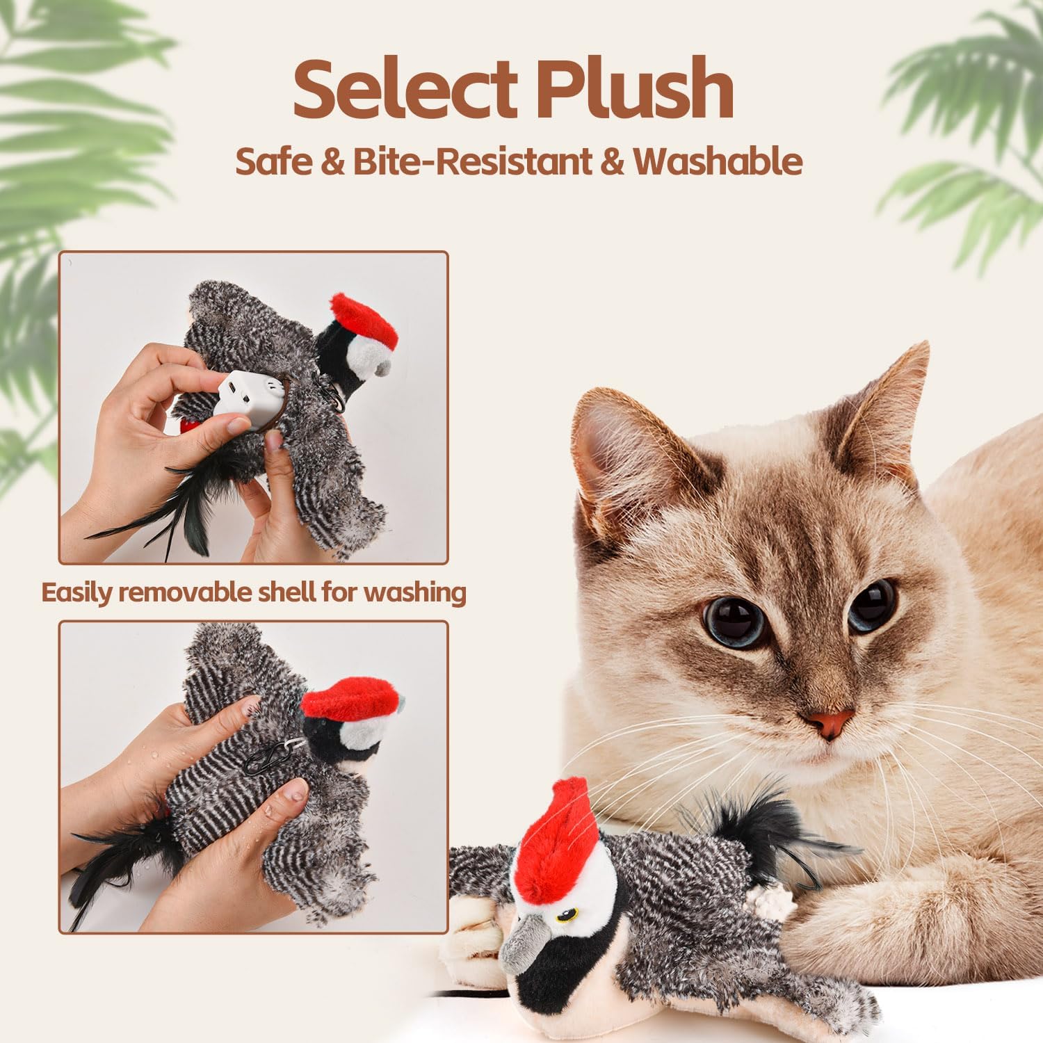 🔥Interactive Cat Toys, Rechargeable Chirping Flapping Bird with Catnip for Indoor Cats