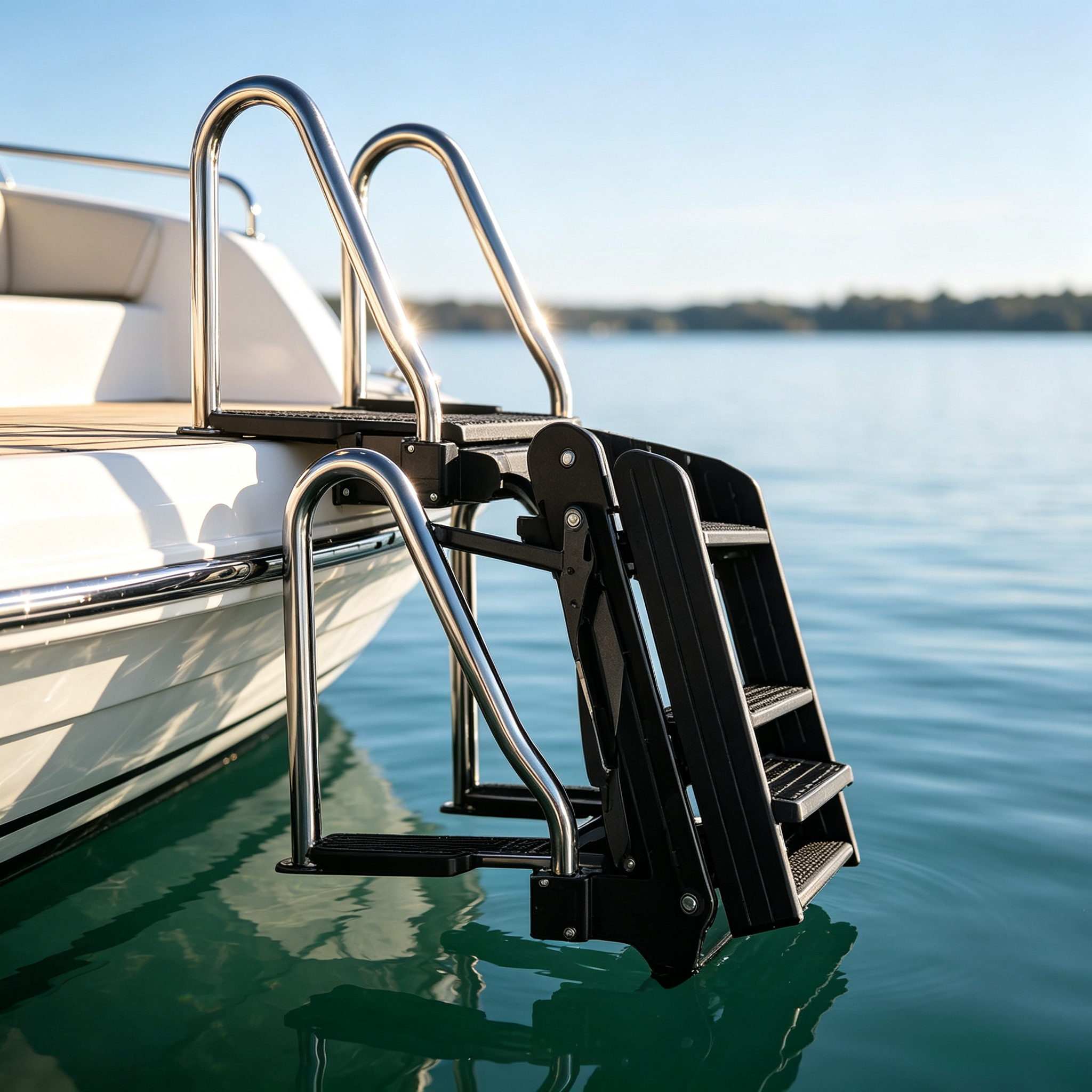 Pontoon Boat Boarding Ladder – Wide Anti-Slip Marine Stair System
