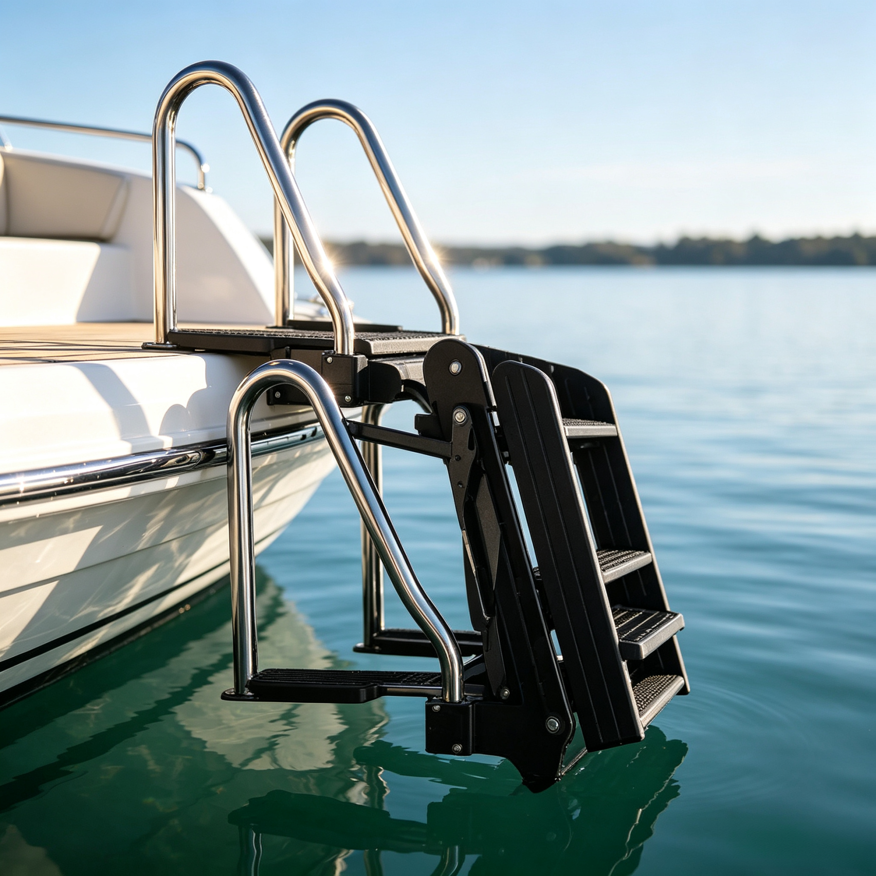 Pontoon Boat Boarding Ladder – Wide Anti-Slip Marine Stair System