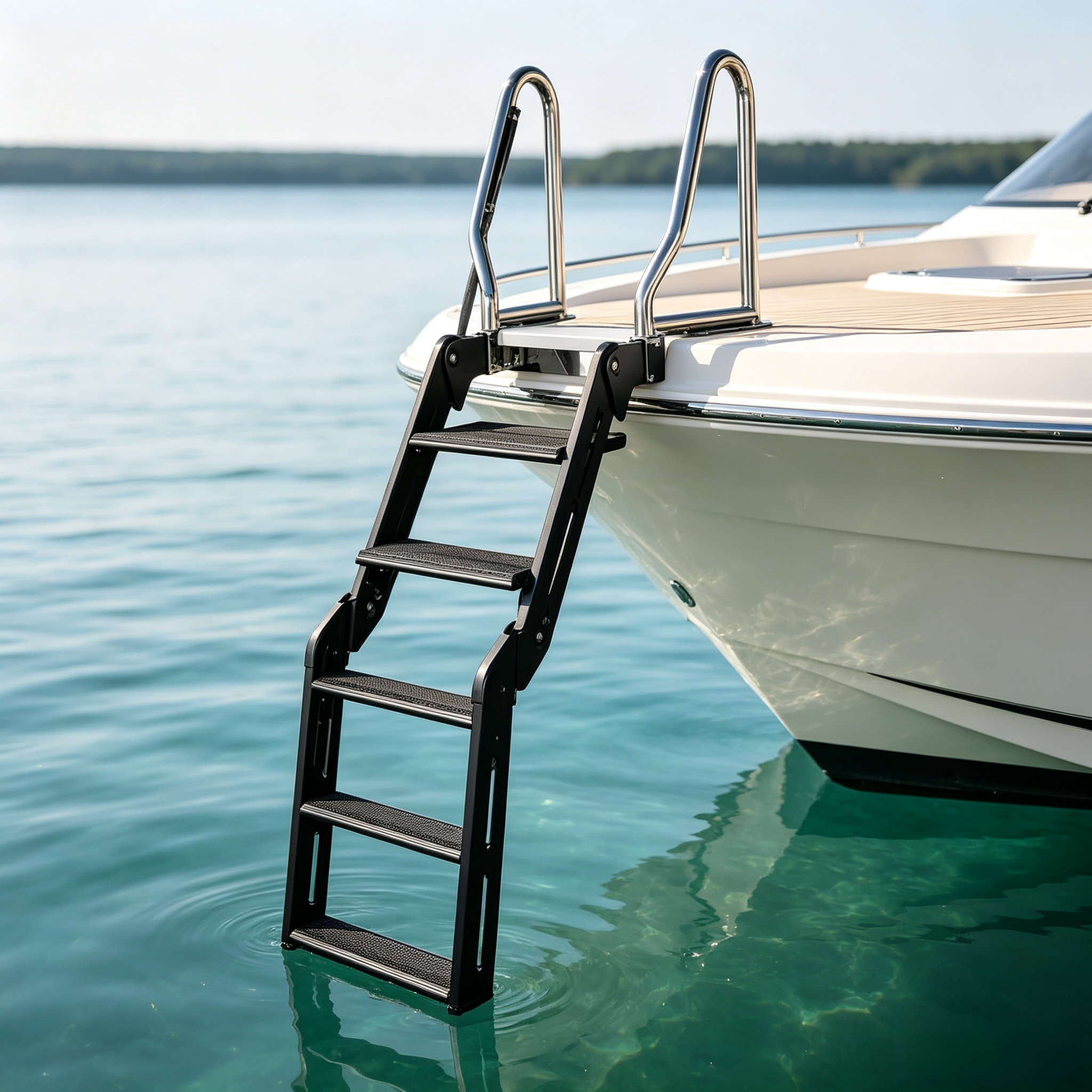 Pontoon Boat Boarding Ladder – Wide Anti-Slip Marine Stair System