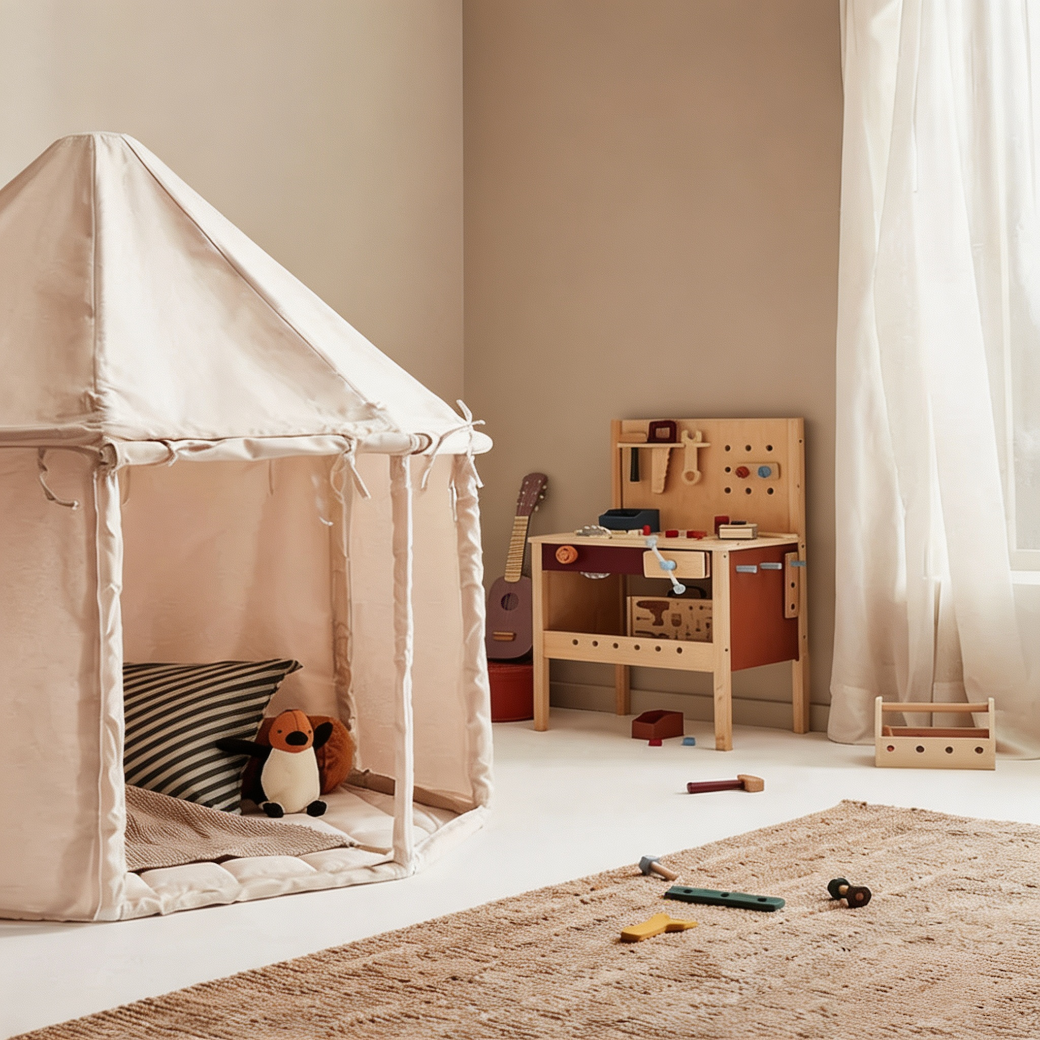 Kids Wooden Tool Bench – Mini Workshop with Spinning Toy Saw, Clamp & 40+ Accessories for Pretend Play