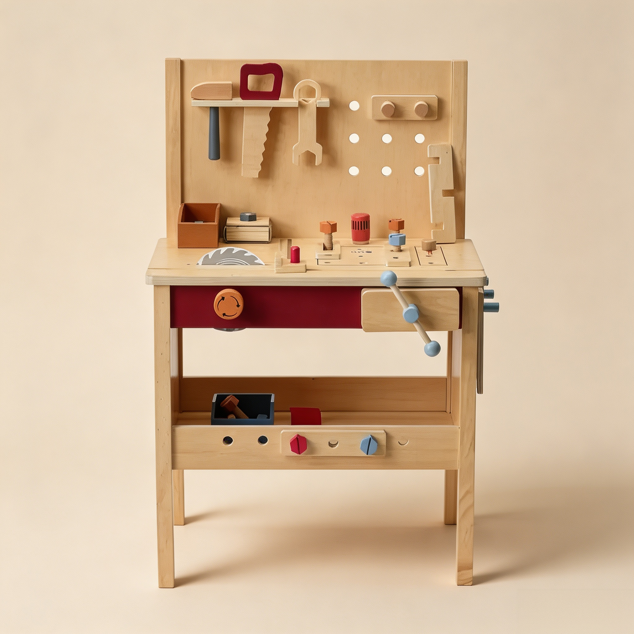 Kids Wooden Tool Bench – Mini Workshop with Spinning Toy Saw, Clamp & 40+ Accessories for Pretend Play