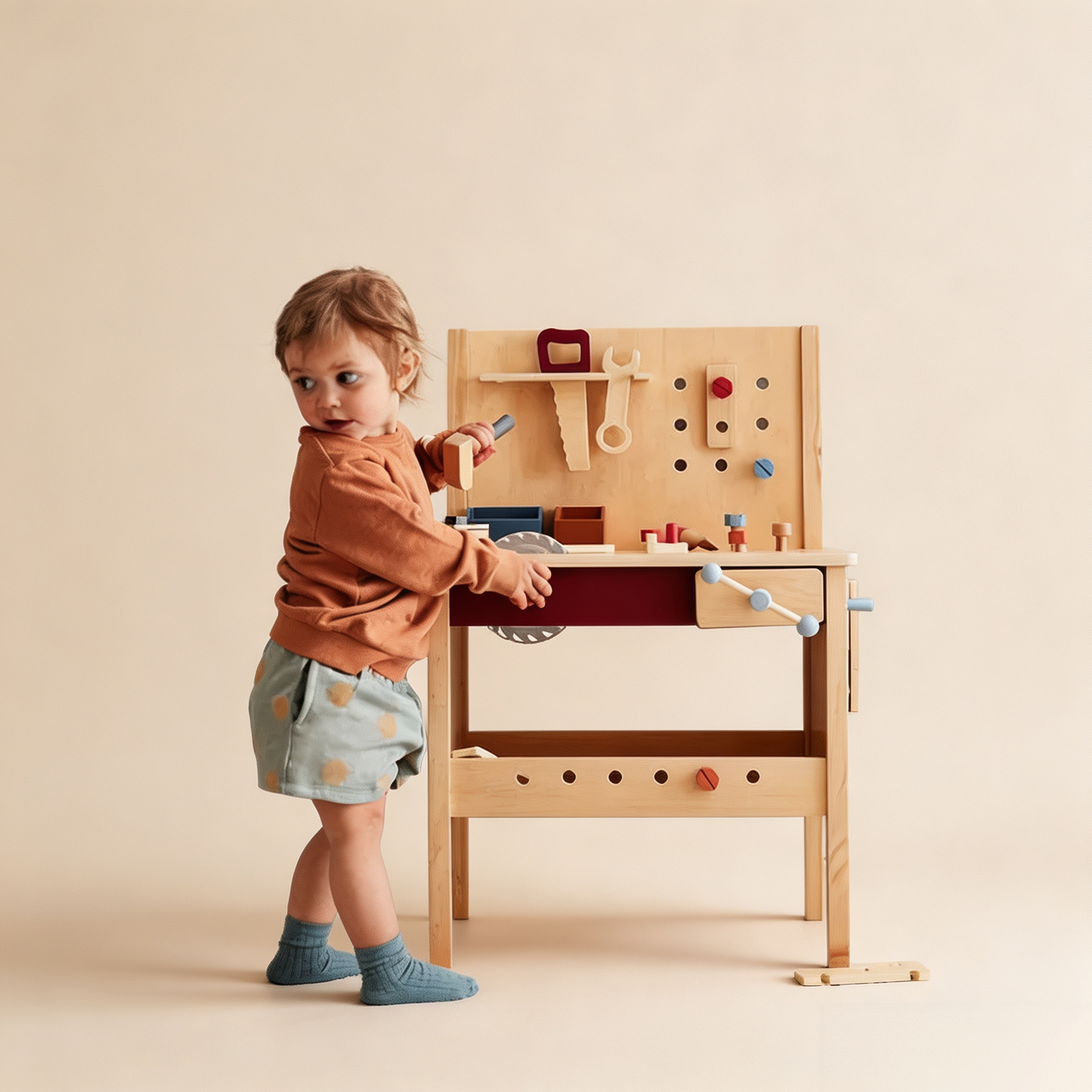 Wooden children's workshop with tools