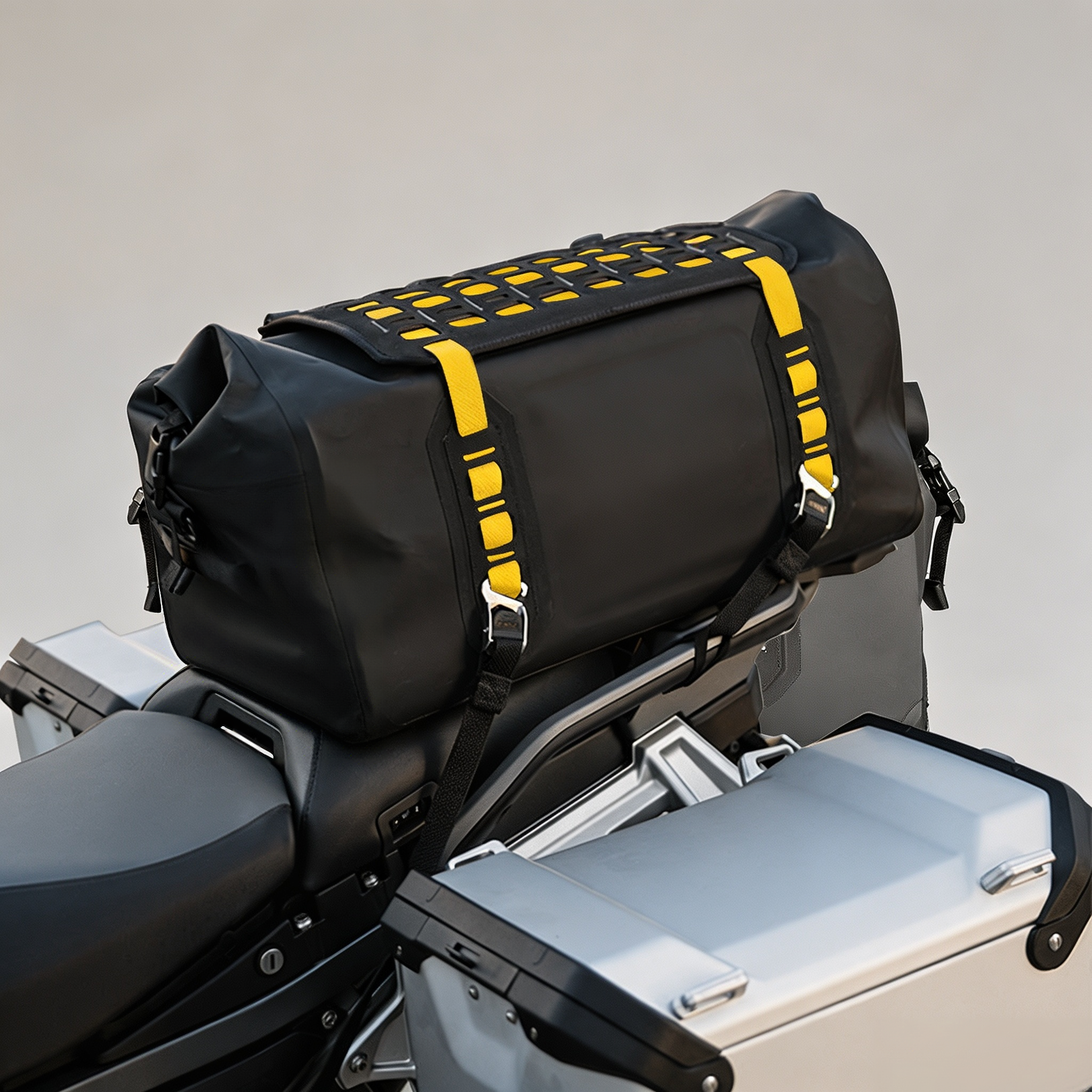 50L Waterproof Motorcycle Adventure Drypack – Rack-Free Pillion Mount, Self-Locking Straps, MOLLE-Ready Tail Bag for Touring & Off-Road
