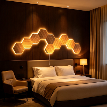 Smart Wooden Light Panels – Modular Hexagonal Wall Lighting with Real Birch Veneer 🌿💡✨
