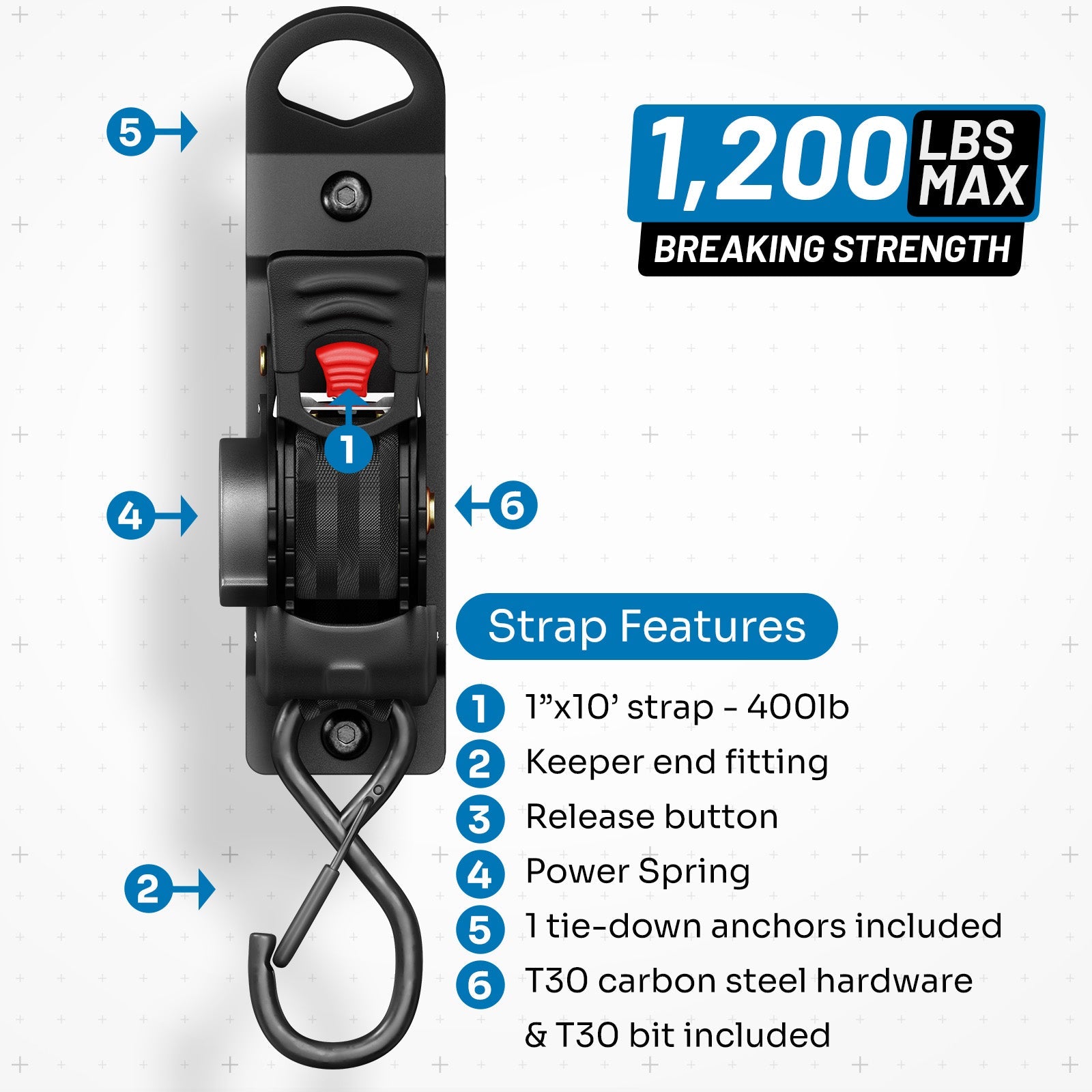Integrated Retractable Tie-Down Strap with Universal Swivel Joint