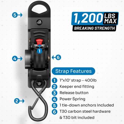 Integrated Retractable Tie-Down Strap with Universal Swivel Joint
