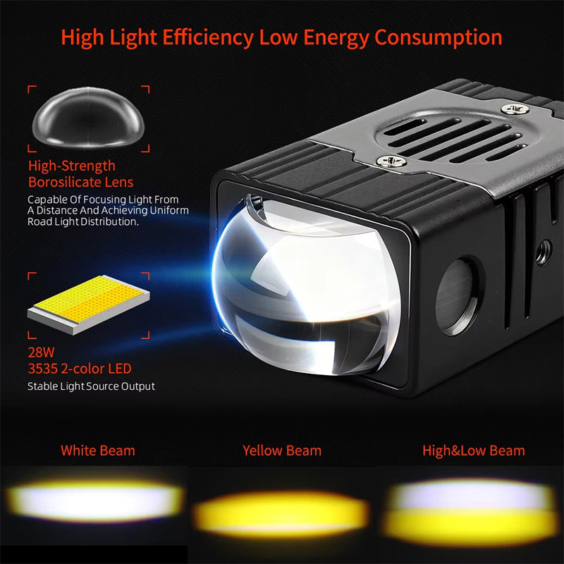Shockproof, high-lumen, flickering white and yellow beam fog lights