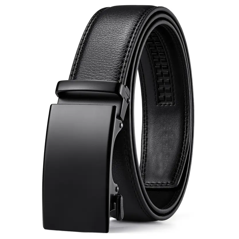 Men's belt, genuine leather ratchet, easy-open design