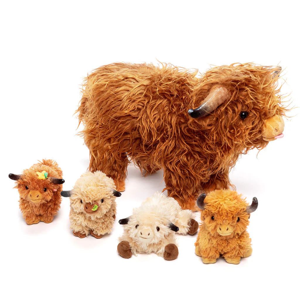 Mama Highland Cow & Her 4 Surprise Babies Plush Set 🐮💖