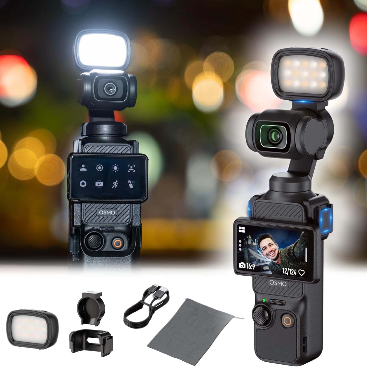 Magnetic Fill Light for DJI Osmo Pocket 3 – Rechargeable Mini LED with Accessories