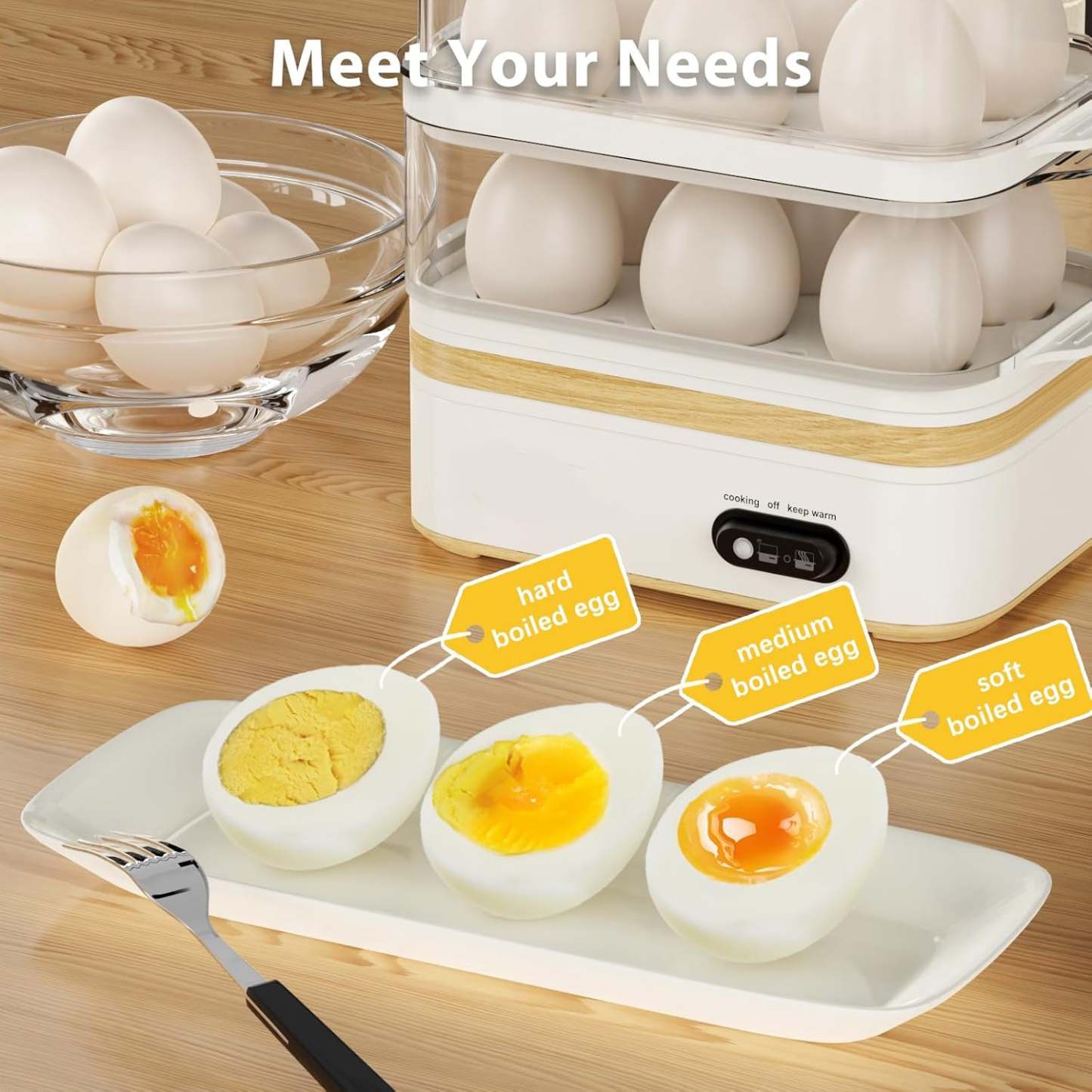 Electric rapid egg cooker, 12-egg capacity