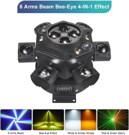 🎧 Ultimate 4-in-1 Moving Head DJ Light | 150W RGBW 6 Arms & Bee-Eyes Effect | Stage Lighting for Parties, Weddings & Clubs