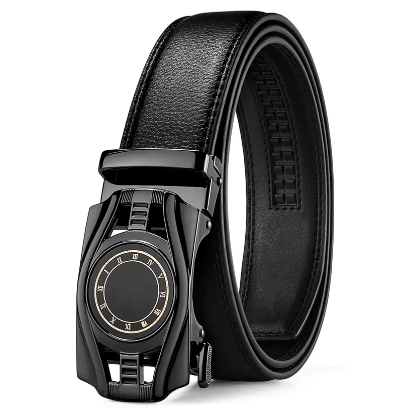 Men's belt, genuine leather ratchet, easy-open design