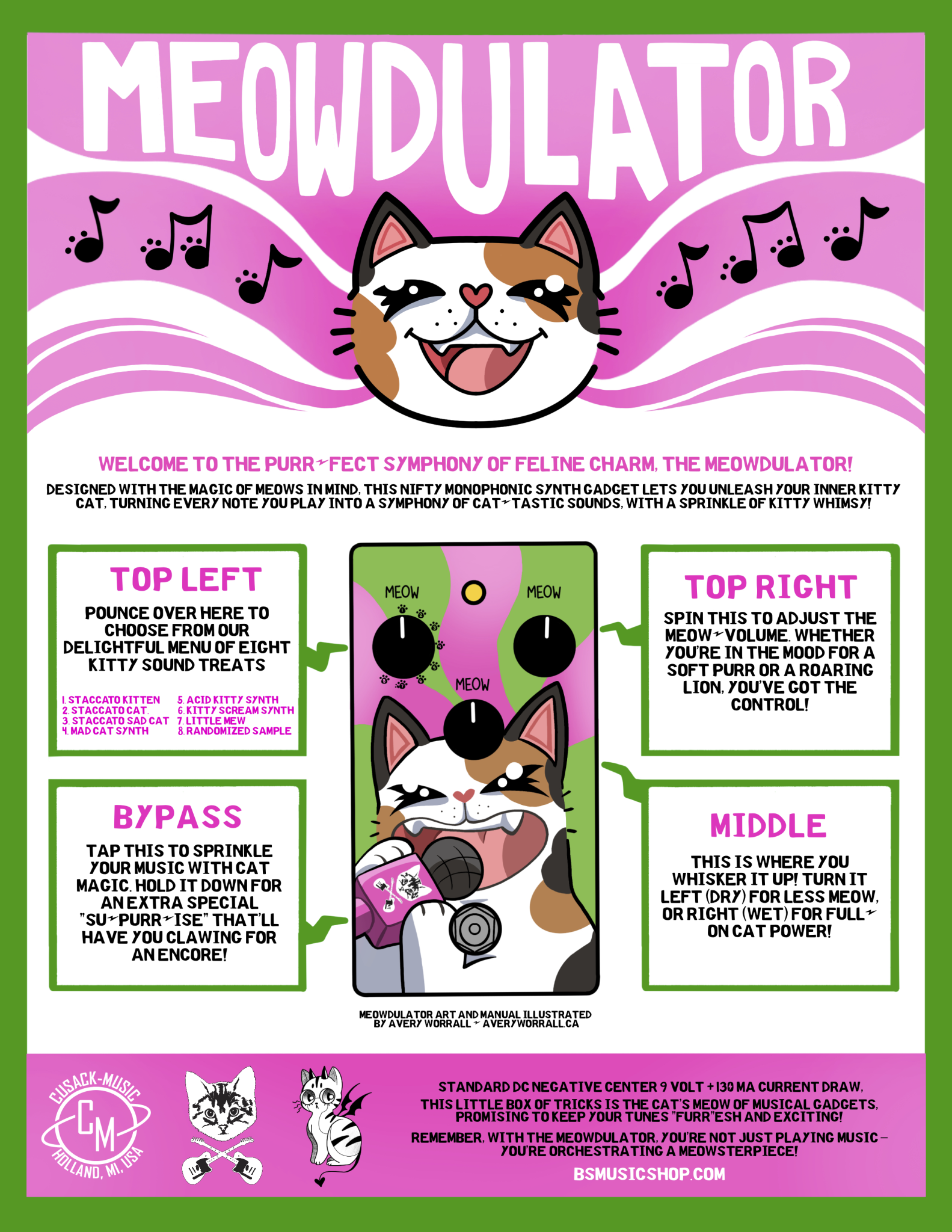 Cat Synth Guitar Pedal – 8‑Mode Feline Voice Effect for Guitar 🐱🎸✨
