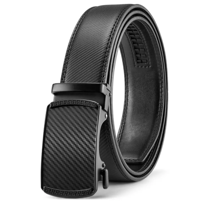 Men's belt, genuine leather ratchet, easy-open design