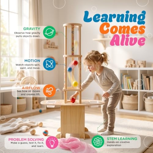 Kids' Wind Tunnel Science Toy, Wooden Airflow Explorer & Hands-On STEM Experiment Set