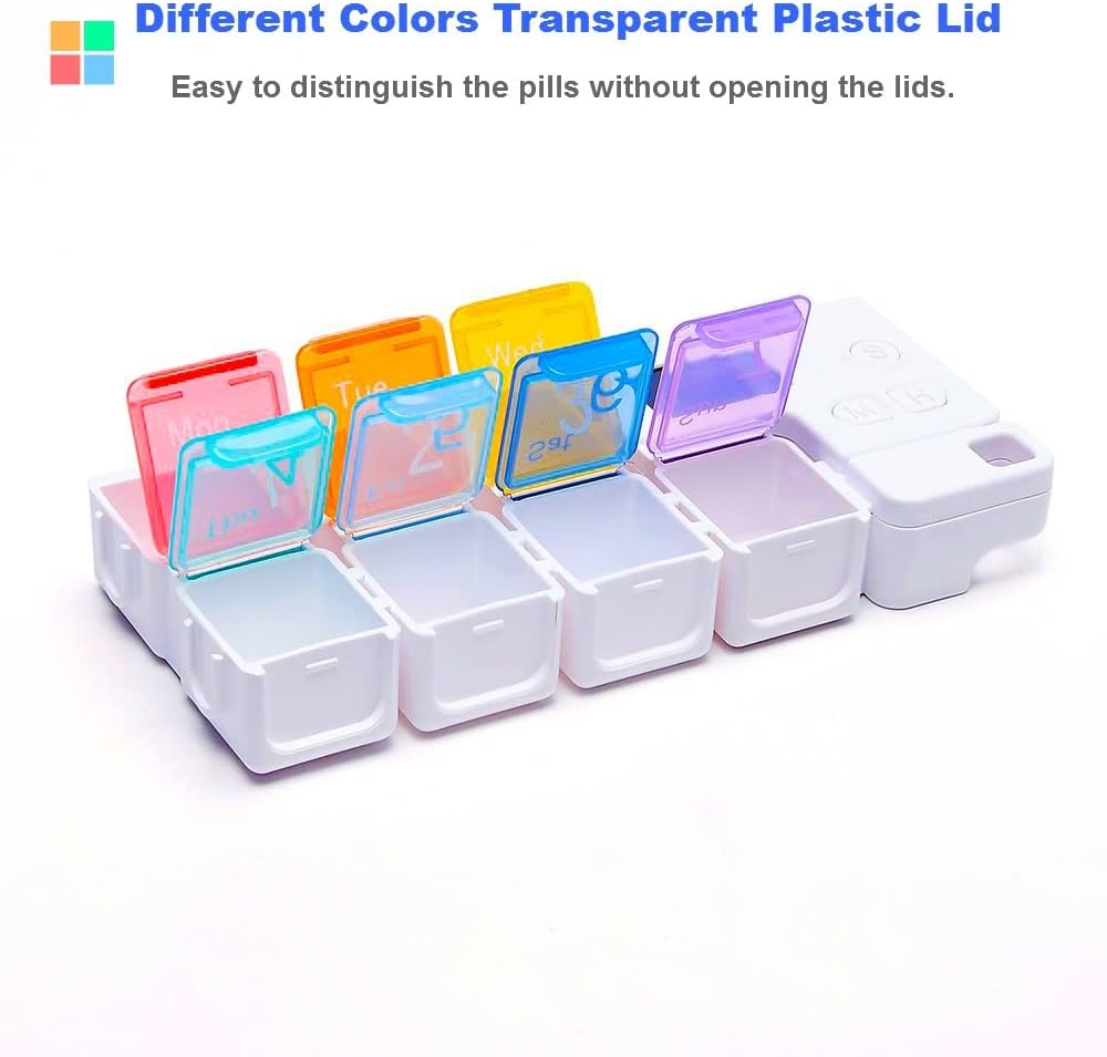 Weekly Pill Organizer with 4 Daily Alarms – Large Compartments, Loud Reminders, & Dustproof Case
