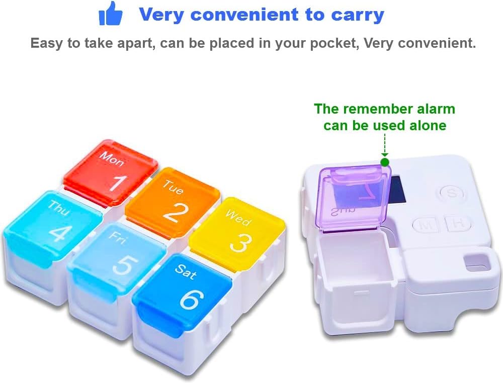 Weekly Pill Organizer with 4 Daily Alarms – Large Compartments, Loud Reminders, & Dustproof Case