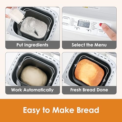 2 LB 12-in-1 Bread Maker – Gluten-Free Setting, Auto Fruit & Nut Dispenser, Non-Stick Pan