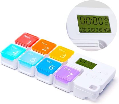Weekly Pill Organizer with 4 Daily Alarms – Large Compartments, Loud Reminders, & Dustproof Case