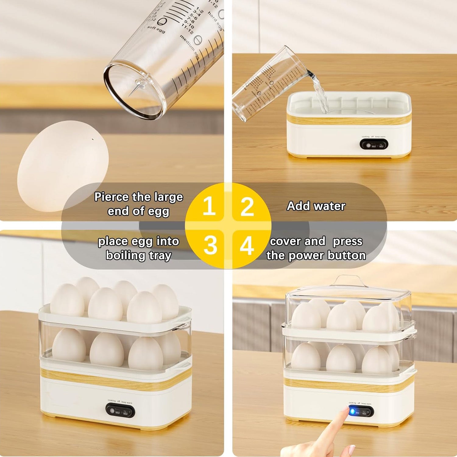 Electric rapid egg cooker, 12-egg capacity