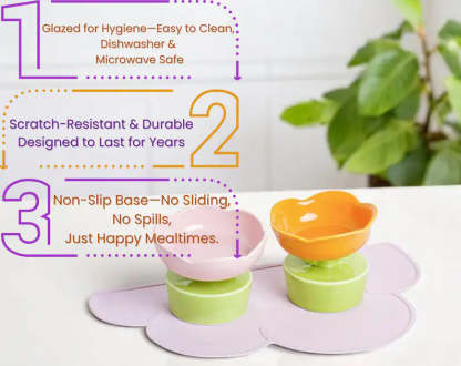 Flower-Shaped Elevated Ceramic Pet Bowl: Whisker Relief, Non-Slip