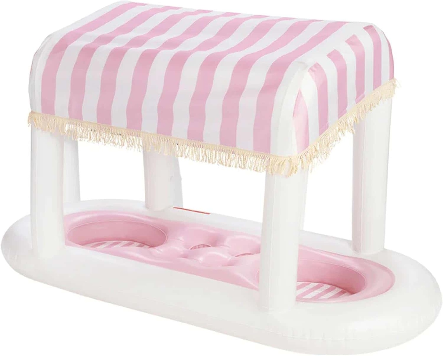 Giant Floating Drink Station – Pink Cabana Stripe with Removable Shade 🍹🌸🏊‍♀️