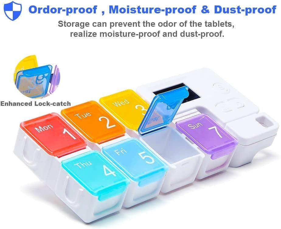 Weekly Pill Organizer with 4 Daily Alarms – Large Compartments, Loud Reminders, & Dustproof Case