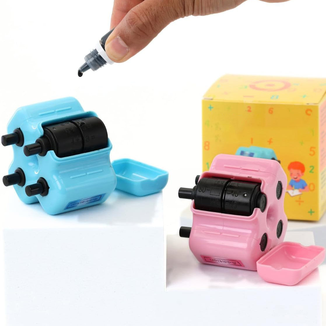 4-in-1 Math Roller Stamp – Addition, Subtraction, Multiplication & Fill-in Practice Tool