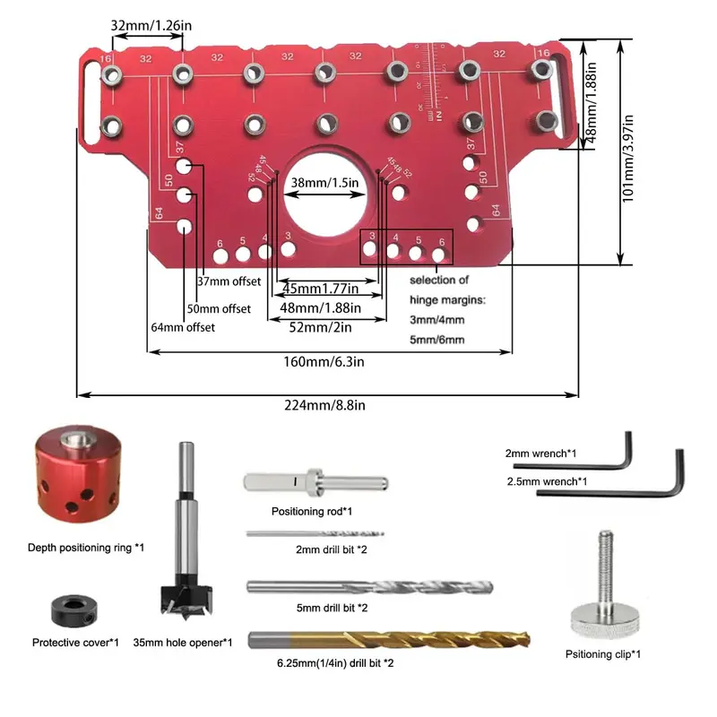 2-in-1 Shelf Pin & Hinge Jig – Self-Clamping Drill Guide for Cabinet Hardware 🔧🪚📏
