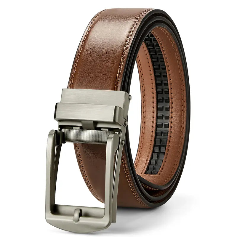 Men's belt, genuine leather ratchet, easy-open design