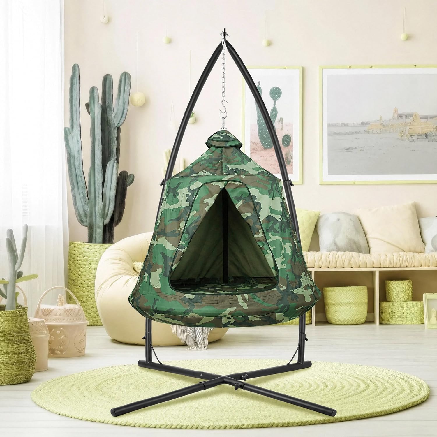 Hanging Hammock X-Stand with Tree Tent – Freestanding Indoor/Outdoor Egg Chair