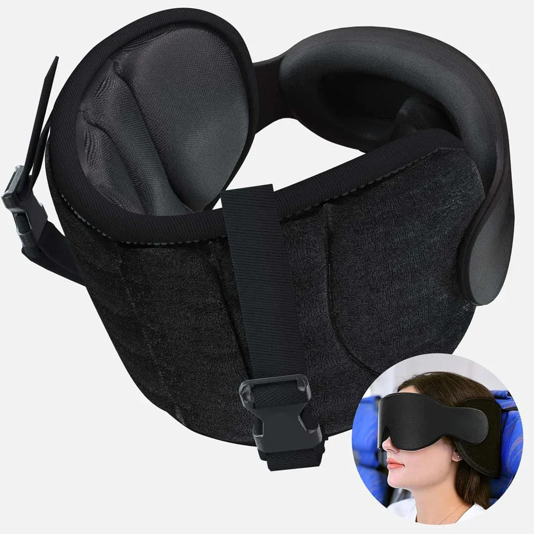 Travel Neck Pillow with Eye Mask – Ergonomic Memory Foam Pillow for Ai