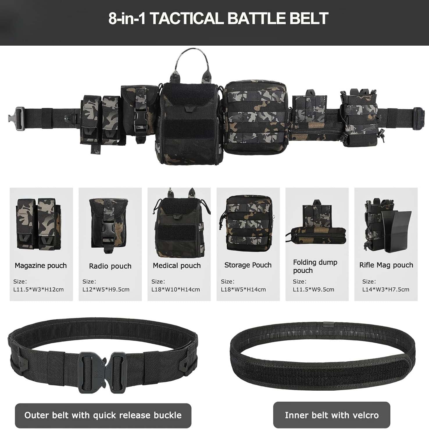 Tactical Belt — Law Enforcement Duty Belt (Includes Pouches)