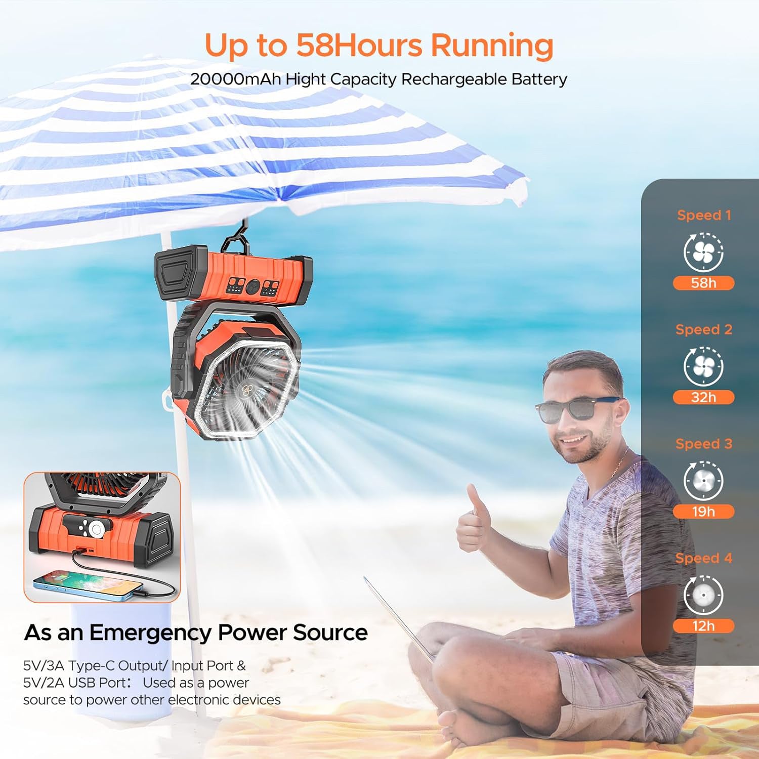 Rechargeable camping fan