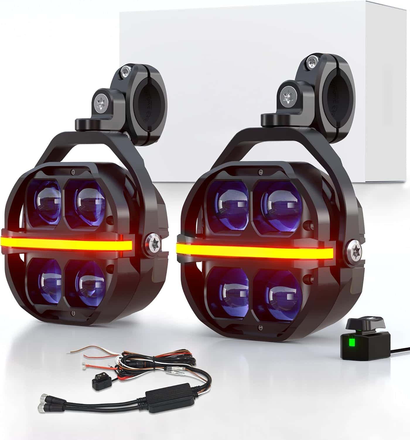 Motorcycle Fog Light | 120W LED Amber Auxiliary Light | DRL & Strobe | IP67 Waterproof | ECE & SAE Compliant