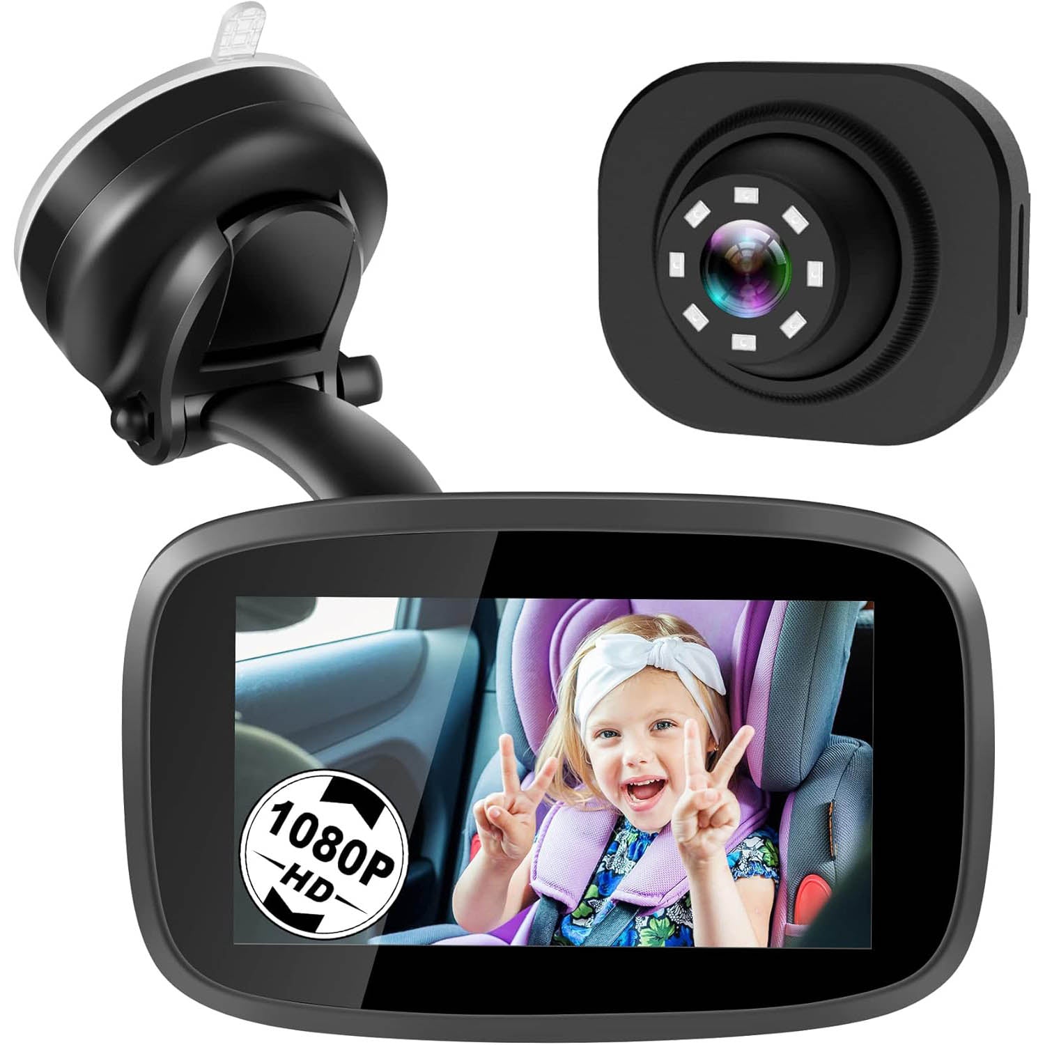 1080P Baby Car Mirror – 4.3" Monitor | 170° Wide View | Night Vision