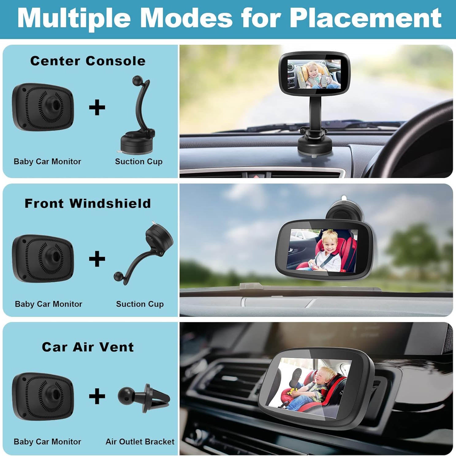 1080P Baby Car Mirror – 4.3" Monitor | 170° Wide View | Night Vision