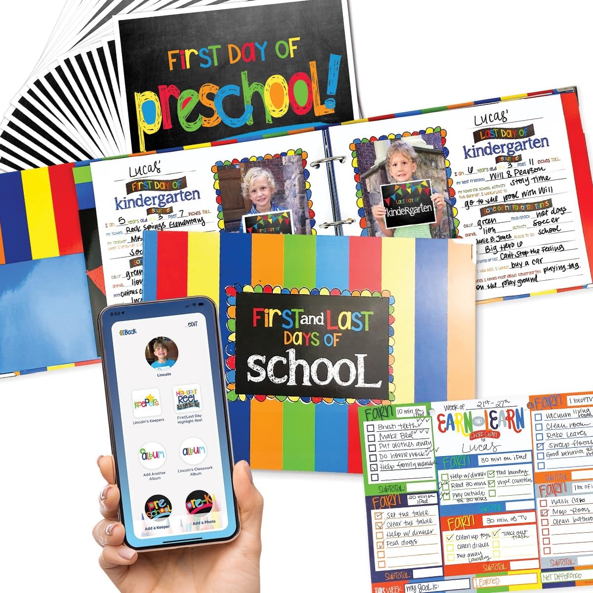 School Memory Book & First/Last Day Photo Signs – Keepsake Binder for Preschool to College
