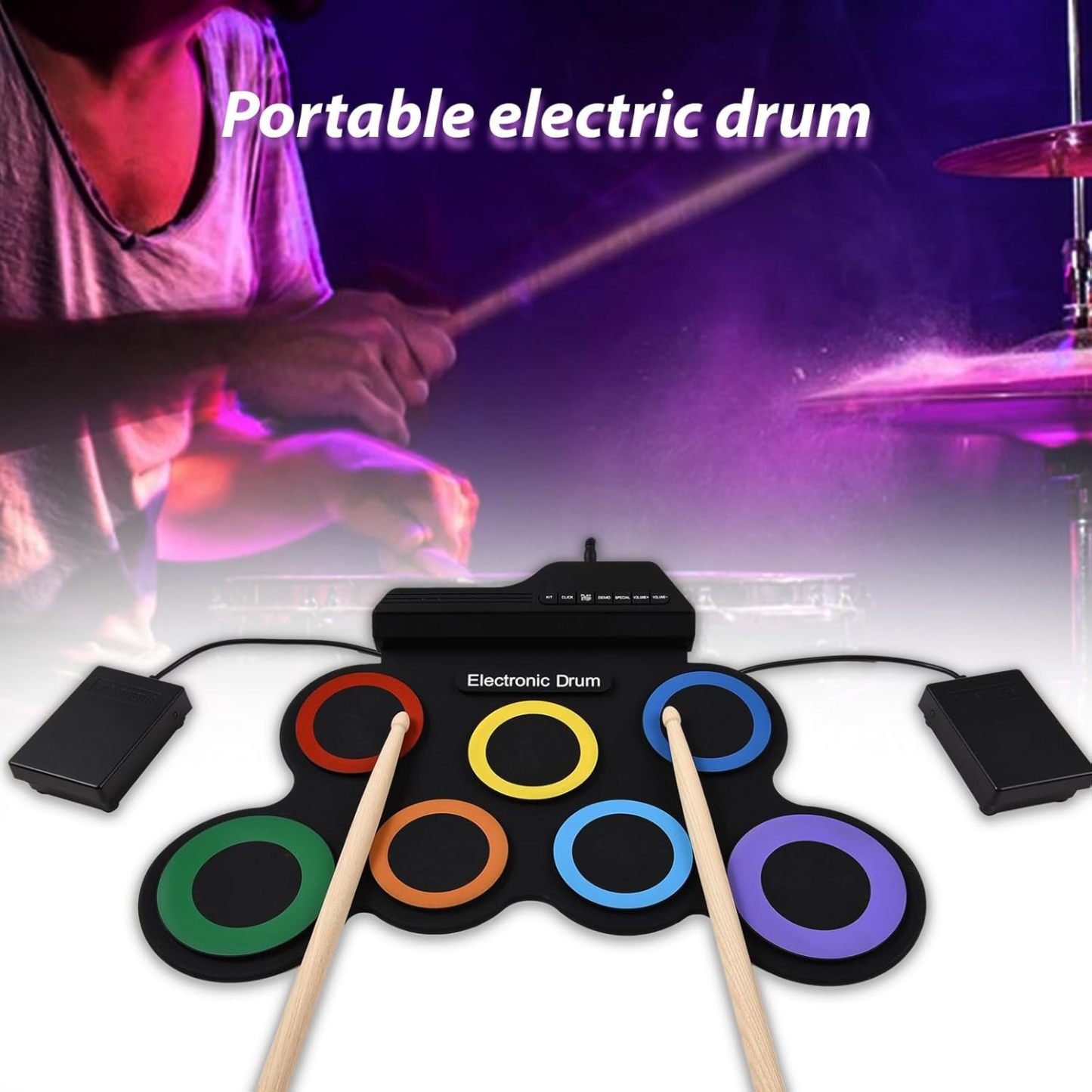 Electric Drum Set – Portable Roll-Up Practice Pad