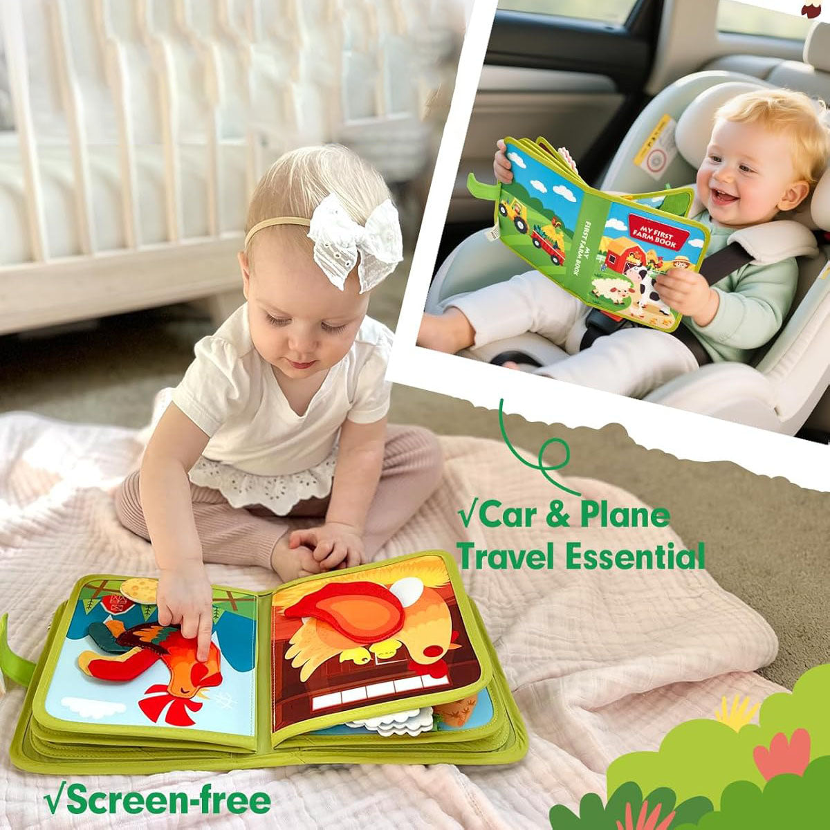 Toddler Busy Book (1-3 Years) - Montessori Farm Theme Busy Board for Boys and Girls