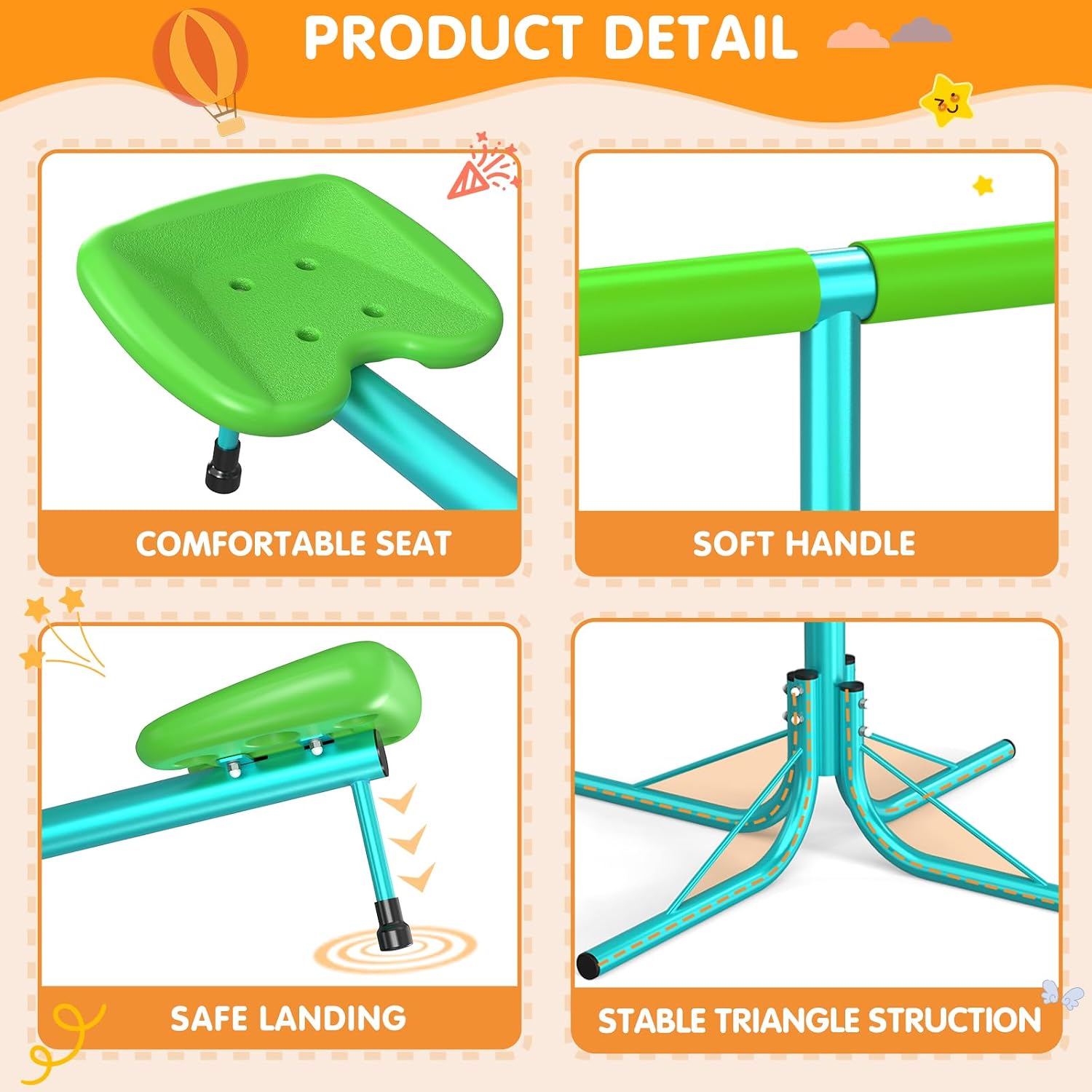 360° Spin Seesaw for Kids – Bounce & Rotate 2-Player Teeter Totter, 100 lb Per Seat, Outdoor Backyard Toy