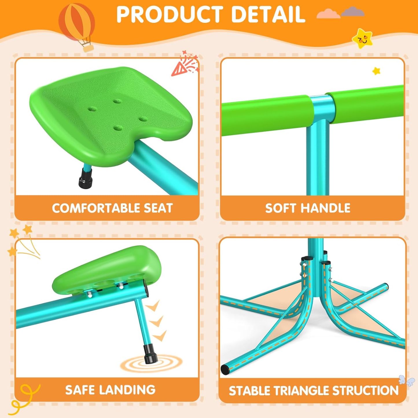 360° Spin Seesaw for Kids – Bounce & Rotate 2-Player Teeter Totter, 100 lb Per Seat, Outdoor Backyard Toy