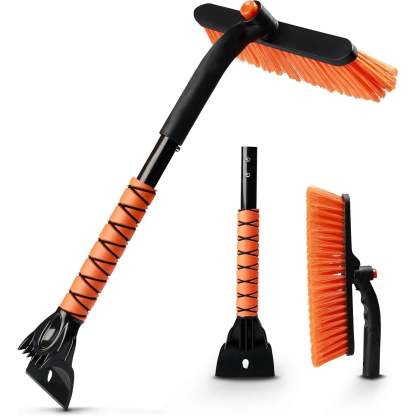 Aluminum Snow Brush with Ice Scraper | 360° Scratch-Free Car Snow Cleaner with EVA Foam Handle