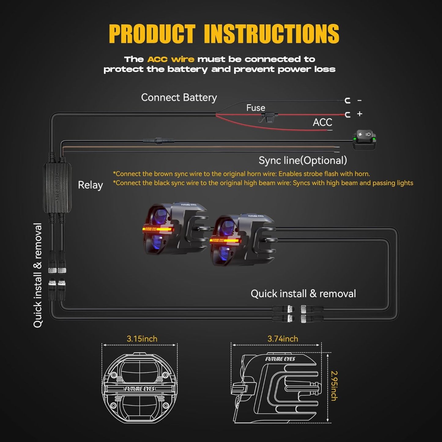 Motorcycle Fog Light | 120W LED Amber Auxiliary Light | DRL & Strobe | IP67 Waterproof | ECE & SAE Compliant
