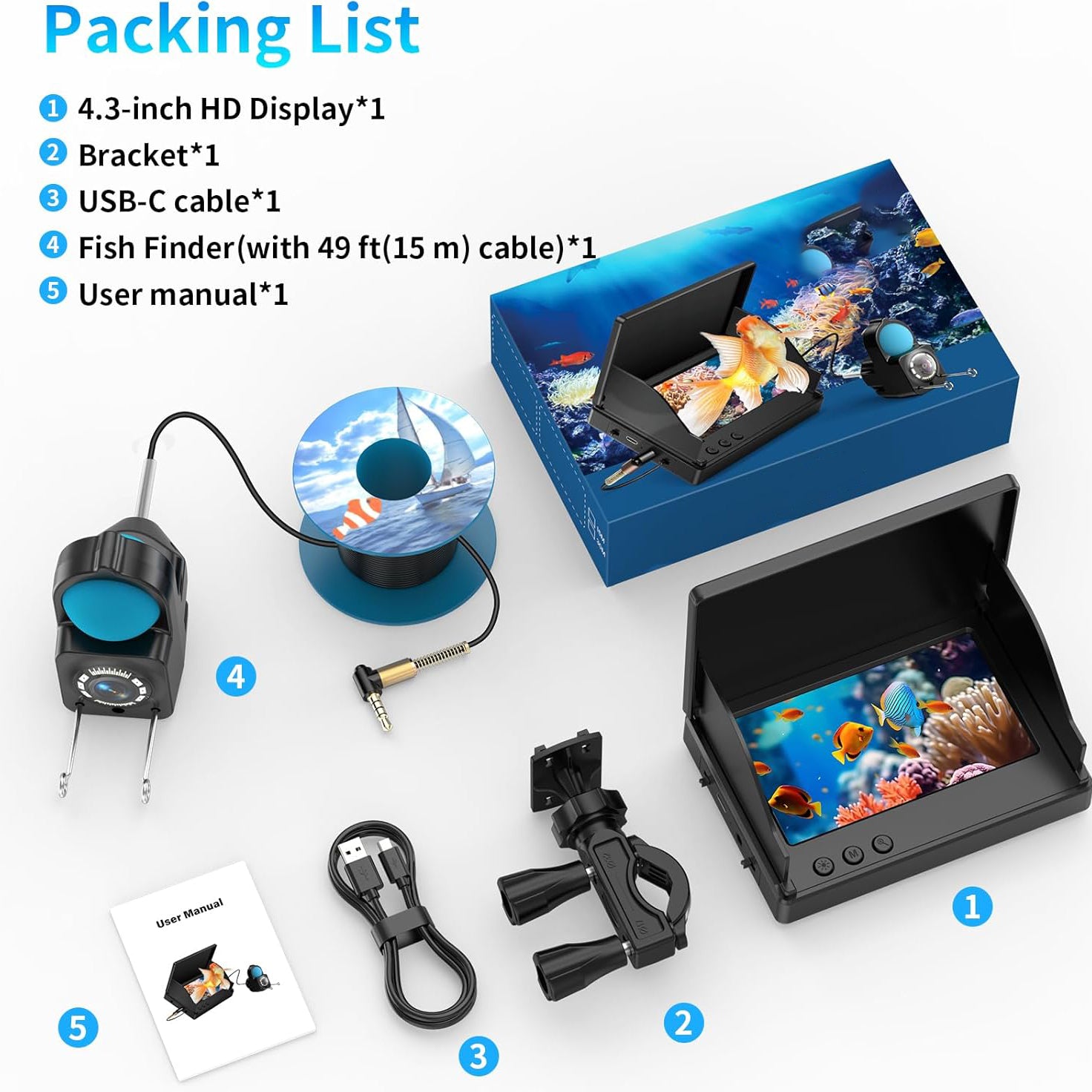 1080P HD Underwater Fishing Camera – Portable Fish Finder with 4.3" LCD Screen
