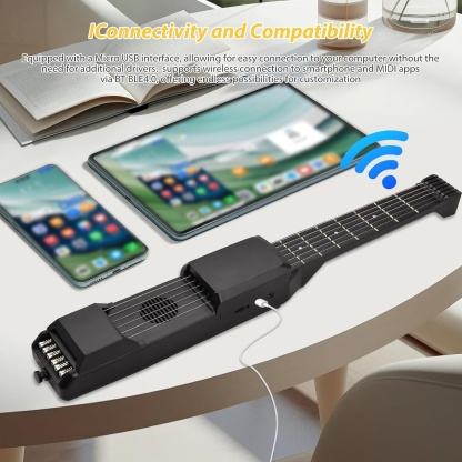 Smart Portable Silent Practice Guitar-Mini Digital Guitar Trainer with Dual Tones, AI Learning System & Wireless Connectivity